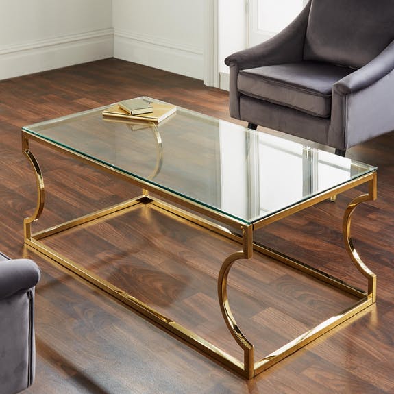 Couchtisch Gold Glas 120cm Edward Metall Tisch Beistelltisch